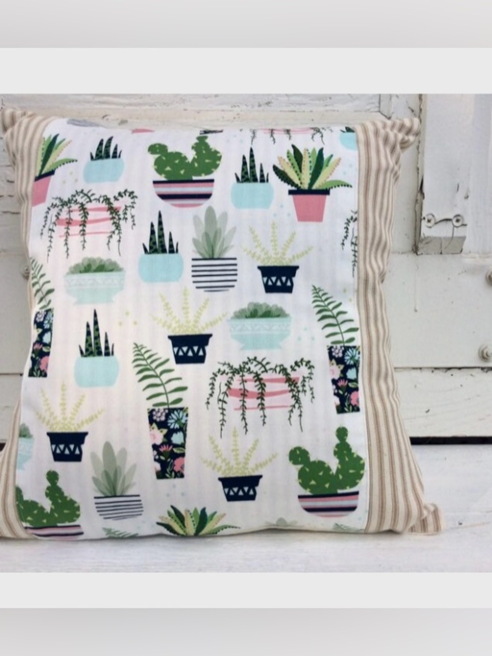CACTUS Pillow Cover Square Fits 15 X 15 Pillow Succulent Design Pink Blue Green
